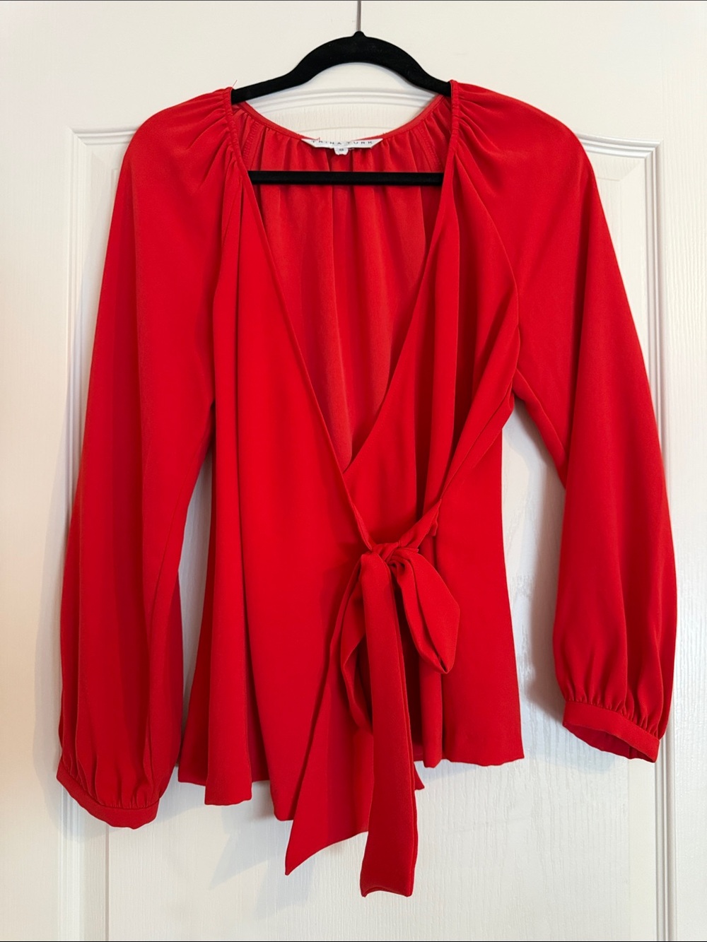 Trina Turk Red Wrap Tie-Front Blouse